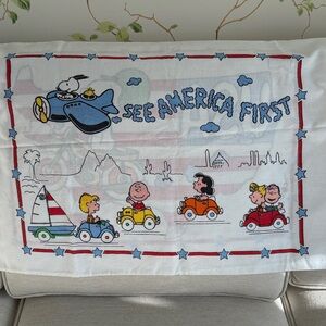 Vintage Peanuts See America First Pillowcase - World Trade Center - Made in USA